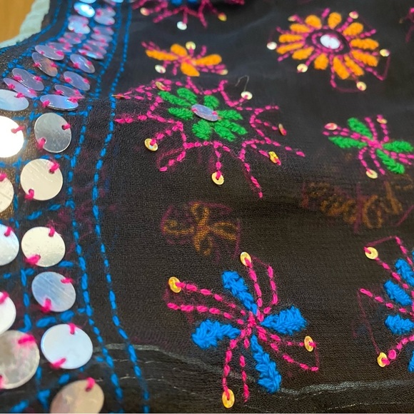 Anthropologie Raj Women’s Silk Infinity Scarf Embroidered Sequin Colorful New - Picture 3 of 11